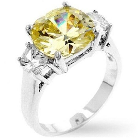 Citrine Cocktail Ring Size 10 Yellow Cubic Zirconia Simulated Silver Plated - Picture 1 of 8